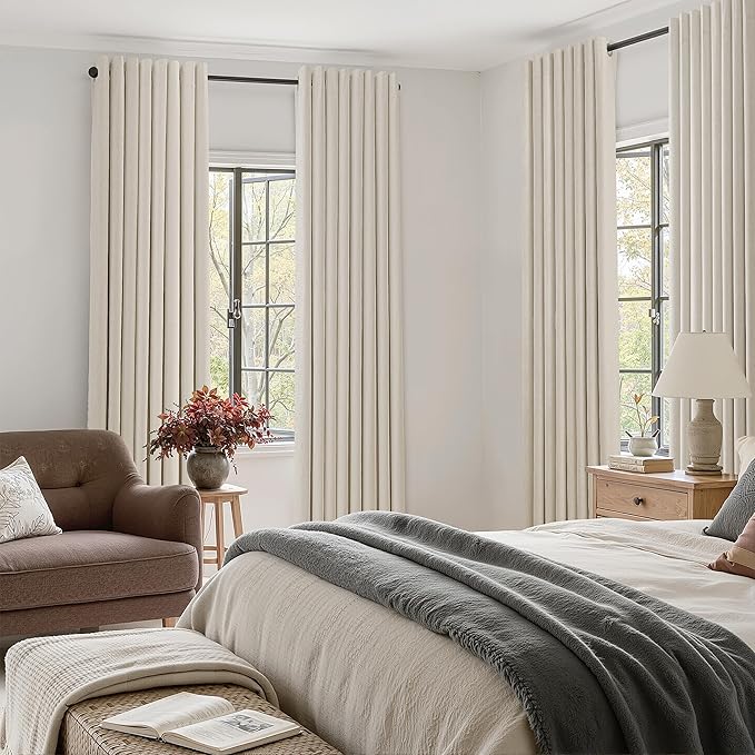 Jowels Beige Linen Blackout Curtains 87 Length 2 Panels Set for Living Room Bedroom, 100% Black Out Thermal Insulated Linen Drapes, Room Darkening Grommet Curtains 87 Inches Long