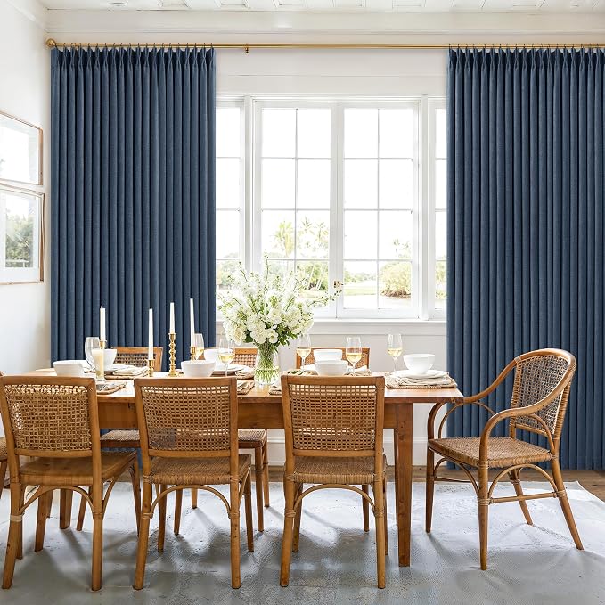 TWODRAPES 100 Inch Pinch Pleat Drapes Navy Blue Room Darkening Curtains 100 Inches Long for Bedroom Modern Neutral 100% Blackout Thick Linen Double Layer Pleated Curtain 2 Panels Set Home Decor