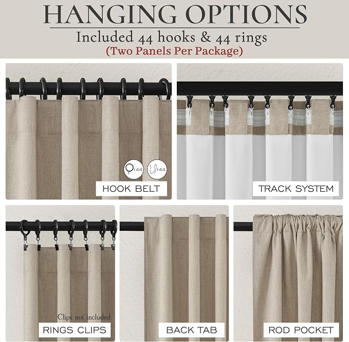 Blackout Curtains 60 Inches Extra Wide Grey Beige Linen Curtains 90 Inch Length for Living Room, Pleated Farmhouse Bedroom Thermal Drapes for Winter Large Window Energy Efficient(60"W x 90"L 2 Panels)