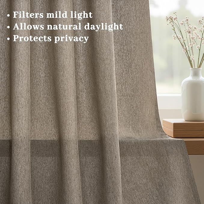 94 Inch Length Pinch Pleat Linen Curtains Drapes 2 Panels Set,Hooks Sense of Design Semi Sheer Elegance Window Curtains Living Room Bedroom,Half Price Drapes 94 inches Long Set of 2,Burlywood