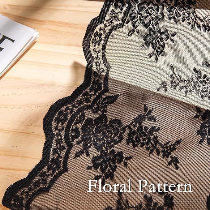 MEETSKY Black Lace Curtains 72 Inch Length 2 Panels Set, Victorian Vintage Gothic Sheer Light Filtering Rod Pocket Drapes for Halloween Decor, Each Panel 50" W x 72" L #2 Black