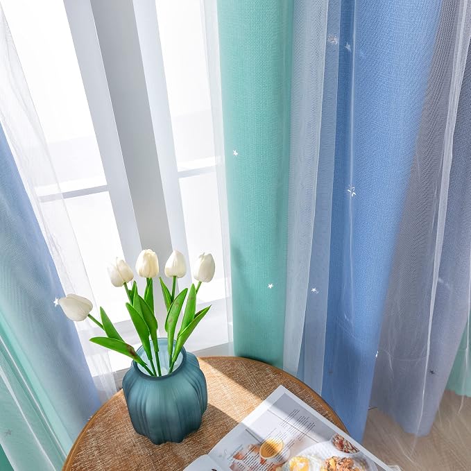 XiDi Curtains for Bedroom Decor, Rainbow BluGrenGrey-34-54