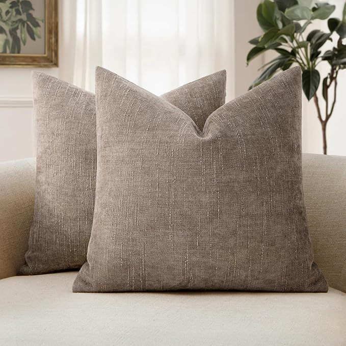 MIULEE Pack of 2 Decorative Throw Pillow Covers Soft Chenille Throw Pillows Solid Textured Cushion Covers for Couch Sofa Bedroom Living Room 22x22 Inch,Light Taupe