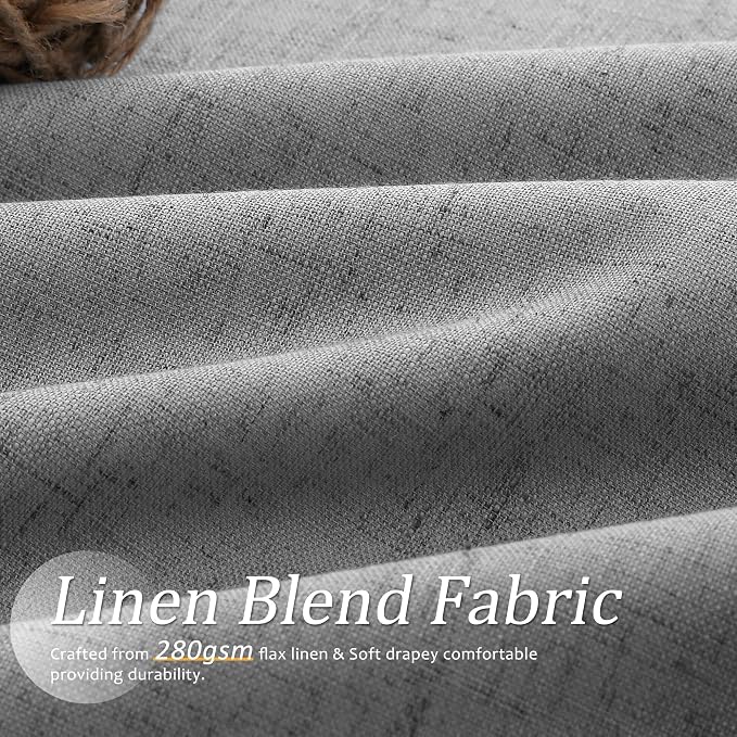 Jowels Dark Grey Linen Blackout Curtains 102 Length 2 Panels Set for Living Room Bedroom, 100% Black Out Thermal Insulated Linen Drapes, Room Darkening Grommet Curtains 102 Inches Long Dark Grey
