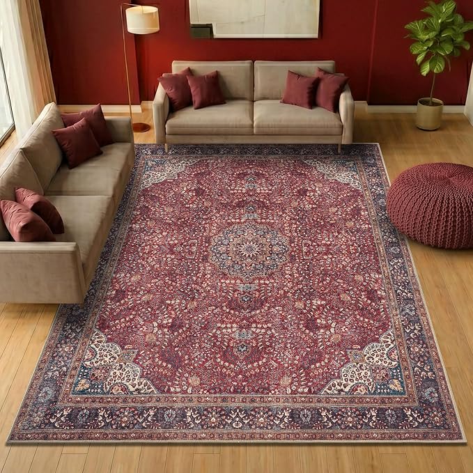 Keen Home Design 6x9 Rug - Machine Washable Area Rug with Non-Slip Backing, Ideal for Living Room, Dining Room, Bedroom - Vintage, Easy Clean, Durable, Low Pile Rug - (6' x 9')