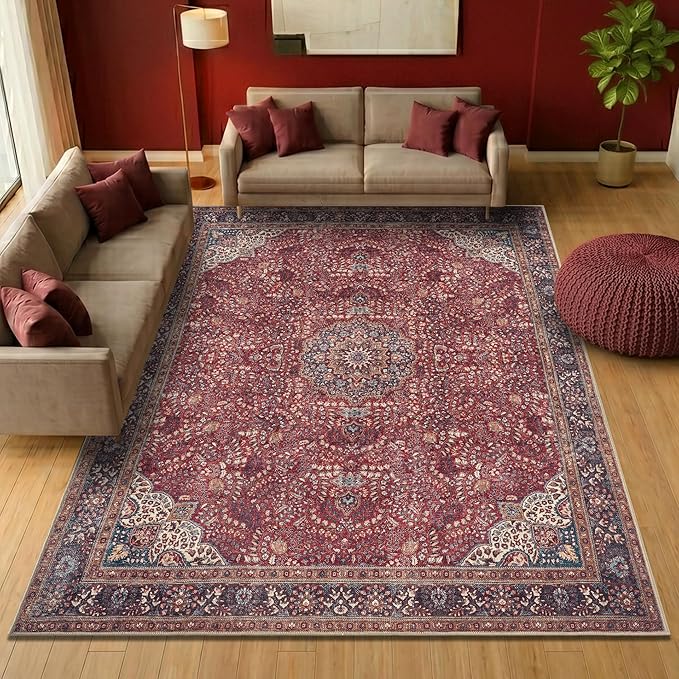 Keen Home Design 8x10 Rug - Machine Washable Area Rug with Non-Slip Backing, Ideal for Living Room, Dining Room, Bedroom - Vintage, Easy Clean, Durable, Low Pile Rug - (8' x 10')