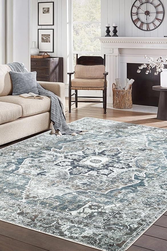 Keen Home Design 6x9 Rug - Machine Washable Area Rug with Non-Slip Backing, Ideal for Living Room, Dining Room, Bedroom - Vintage, Easy Clean, Durable, Low Pile - (6' x 9')