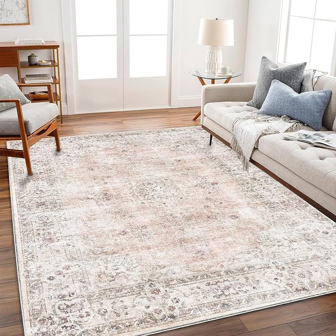 CHAMPLANT Washable Area Rug 8'x10' Retro Boho Design Non-Shedding Non-Slip Easy Care Ideal for High Traffic Areas in Living Room Bedroom Office Coffee Table Kitchen Large Carpet