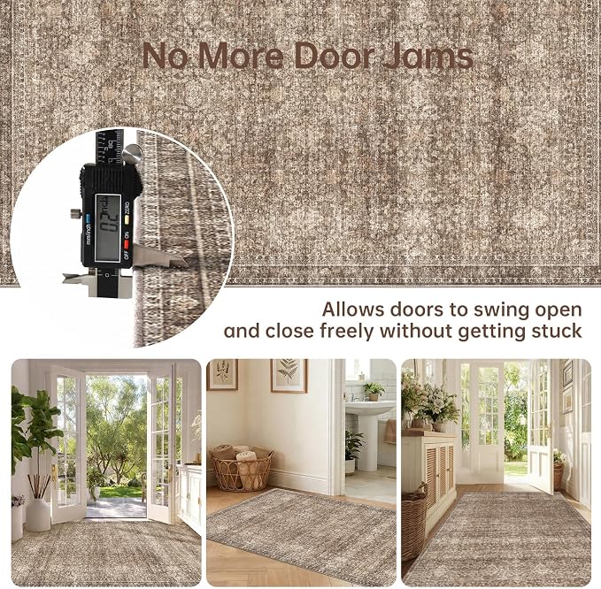 Sasttie 2x3 Rug, Ultra-Soft Washable Rug, Low Pile Foldable Thin Carpets with Non-Slip Backing, Skin-Friendly Stain Resistant Carpet for Living Room, Bedroom, Kitchen, Dorm, 2x3, Dark Brown