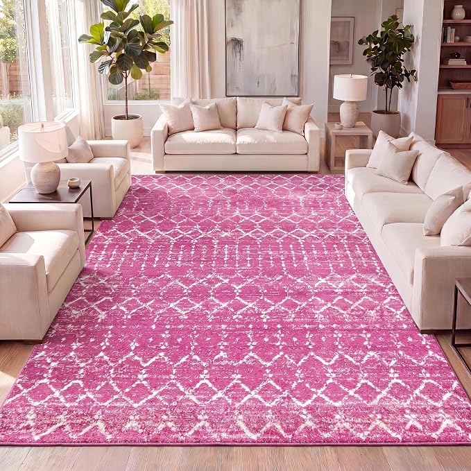 JONATHAN Y Boho Vintage Diamond Fuchsia/Ivory Indoor Area Rug 4X6 ft, Moroccan Hype for Living Room, Bedroom, Kitchen, Office, Easy-Cleaning, High Traffic, Pet-Friendly, Non-Shedding (MOH101G-4)