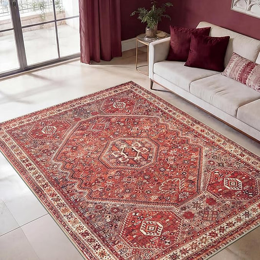 Keen Home Design 5x7 Rug - Machine Washable Area Rug with Non-Slip Backing, Ideal for Living Room, Dining Room, Bedroom - Vintage, Easy Clean, Durable, Low Pile Rug - (5' x 7')