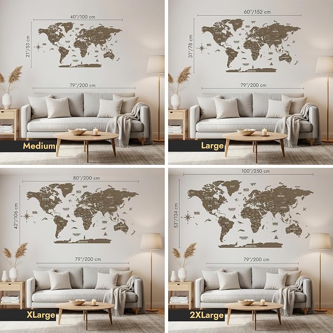 Colorfull Worlds, Multilayer 3D Wooden World Map, Travel Map States and Capitals, Wall Decor For New House, Gift For Travelers, Office Decor, Birthday Present, Living Room Decoration (L, Betül)