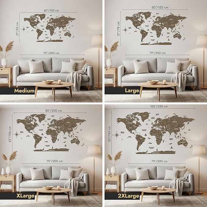 Colorfull Worlds, Multilayer 3D Wooden World Map, Travel Map States and Capitals, Wall Decor For New House, Gift For Travelers, Office Decor, Birthday Present, Living Room Decoration (2XL, Betül)