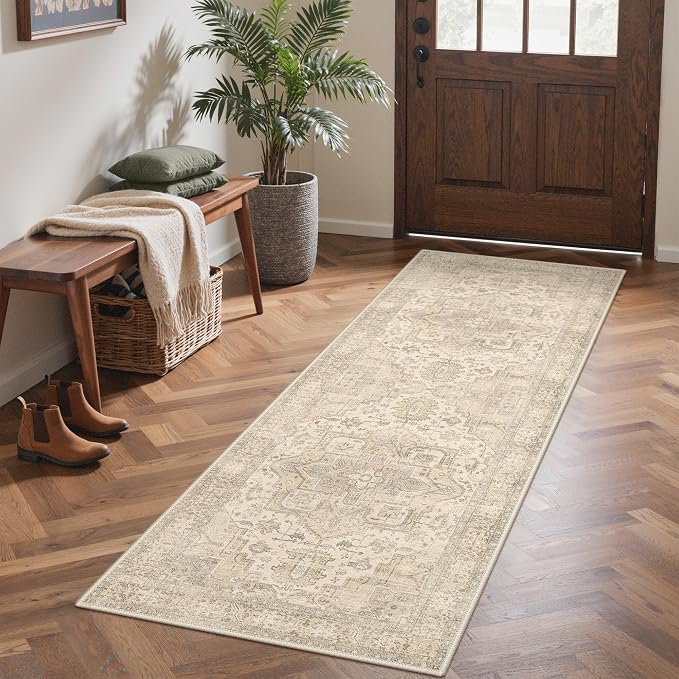 GENIMO Runner Rug 2x5 Non Slip Machine Washable Hallway Runner Rug, Low Pile Lightweight Rugs for Entryway, Hallway, Kitchen and Corridor, Vintage Boho Brown