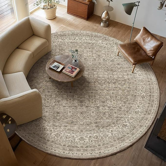 6ft Washable Round Rugs for Bedroom: Circle Living Room Rug Vintage Non Slip Low Pile Soft Faux Wool Non Shedding Boho Circular Rug for Entryway Kitchen Bathroom Office Dorm Entrance Nursery Indoor
