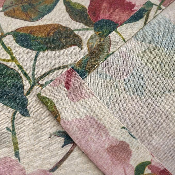 ALIGOGO Pink Floral Curtains for Living Room 63 Inch Length, Linen Flower Printed Pattern Shabby Chic Pink Curtains, Light Filtering Short Coquette Floral Drapes for Bedroom, 2 Panels 50" W x 63" L