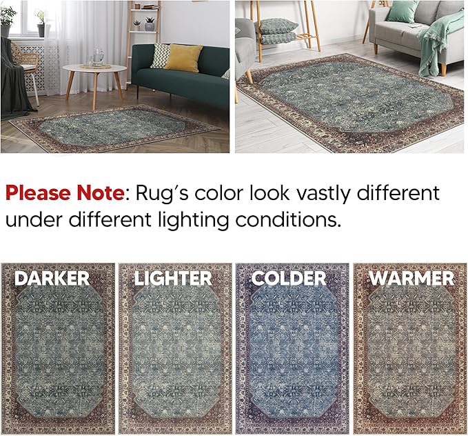 Keen Home Design 30"x144" Rug - Machine Washable Runner with Non-Slip Backing, Ideal for Hallway, Entryway, Kitchen, Laundry Room - Vintage, Easy Clean, Durable, Low Pile Rug - (2'6" x 12')