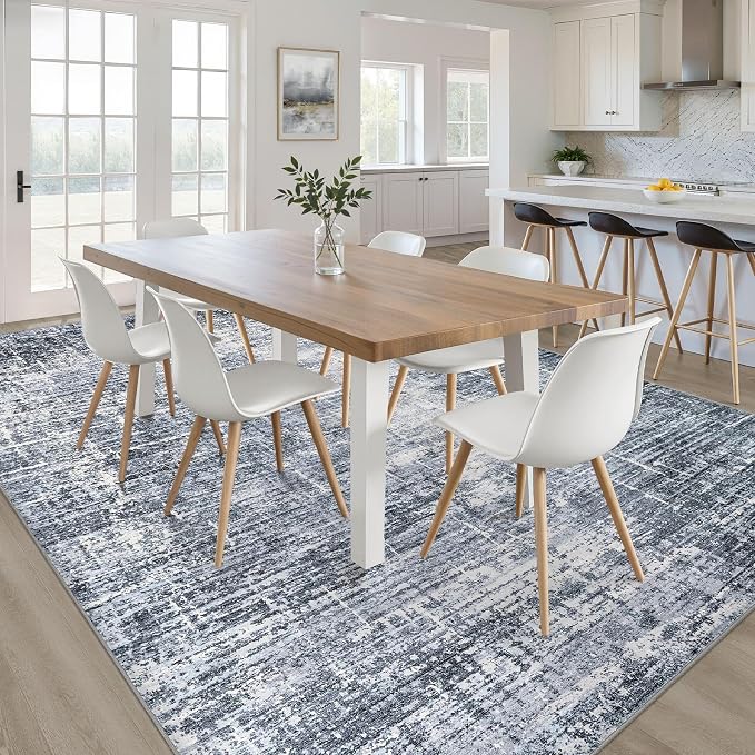 5x8 Area Rug Living Room: Washable Large Neutral Navy Rug Abstract Soft Modern Stain Resistant Indoor Floor Non-Slip Carpet for Bedroom Nursery Kids Office Playroom Dining Room Under Table Home