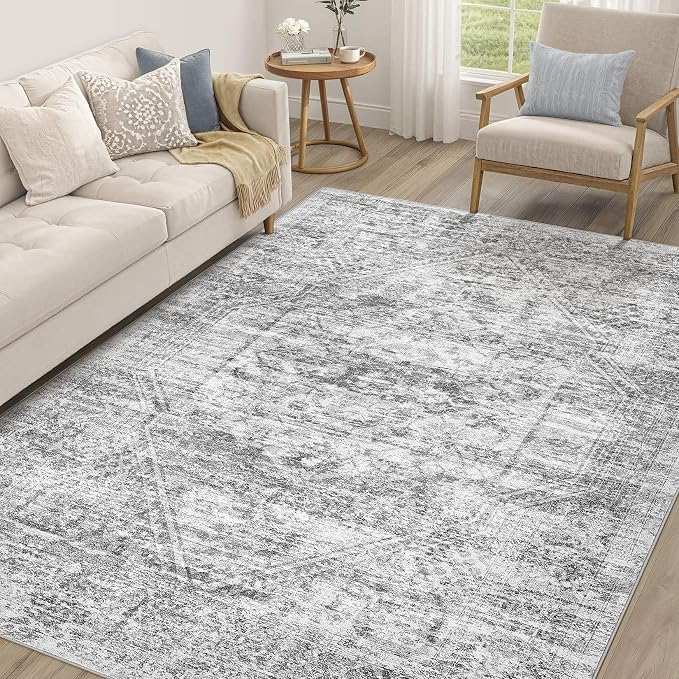 Vintage Living Room Area Rug 5x7 - Large Soft Washable Oriental Traditional Distressed Farmhouse Rugs for Bedroom - Indoor Floor Accent Carpet for Home Office House Decor - Distressed Grey
