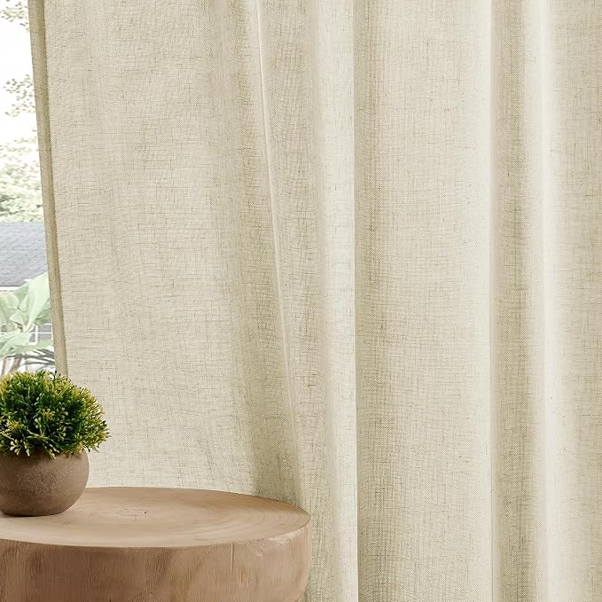 Joydeco Linen Curtains 90 Inch Length 2 Panel Sets,Light Filtering Curtains for Bedroom 100 Inch Wide Living Room Drapes with Back Tabs & Rod Pockets (W100 x L90 Inch, Linen)