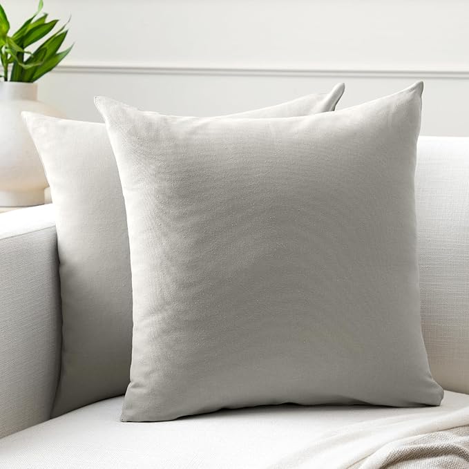 Encasa XO Throw Pillow Covers 20x20 in Set of 2 Light Grey | No Inserts | Cotton Pillow Covers for Living Room, Bed, Sofa, Couch | Decorative Cushion Covers with Improved Zipper