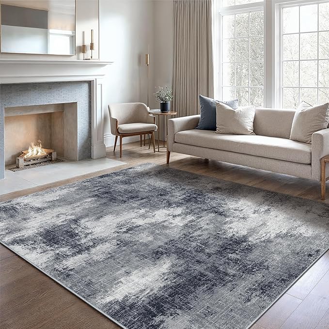 AMADA HOMEFURNISHING 5x7 Area Rugs for Living Room, Modern Abstract Washable Rug Neutral Soft with Non-Slip Backing & Low Pile Kids Rug for Resistant, Bedroom, Nursery Home Office, Grey