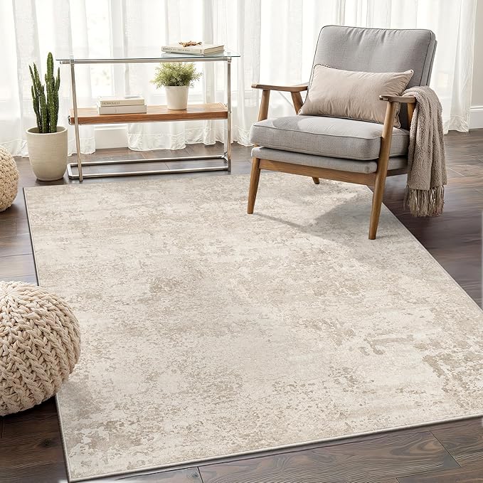 Art&Tuft Washable Rugs 3x5, Anti-Slip Backing Abstract 3x5 Rug, Stain Resistant Rugs for Living Room, Foldable Machine Washable Area Rug (3'x5', Beige)