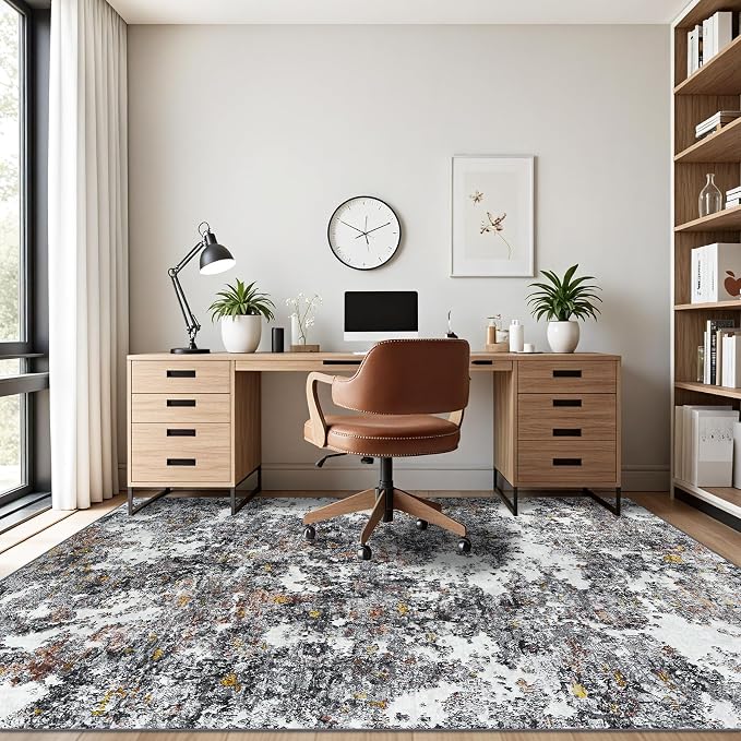 Area Rug 9x12 Living Room: Large Washable Rug with Anti-Slip Backing Non-Shedding Stain-Resistant Soft Abstract Carpet for Bedroom Dining Room Nursery Home Office (Gray/Multi)