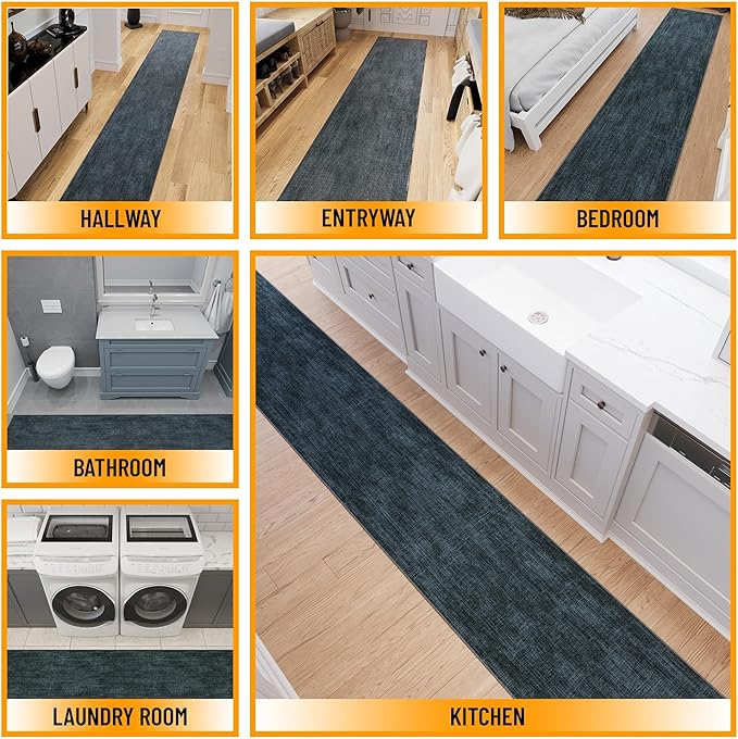 Ottomanson Mud Mat 2'7" x 4' Indoor Door Mat – Machine Washable Soft Non-Slip Rug, Quick Dry Low Pile Carpet for Kitchen, Bathroom & Entryway, Solid Charcoal Navy