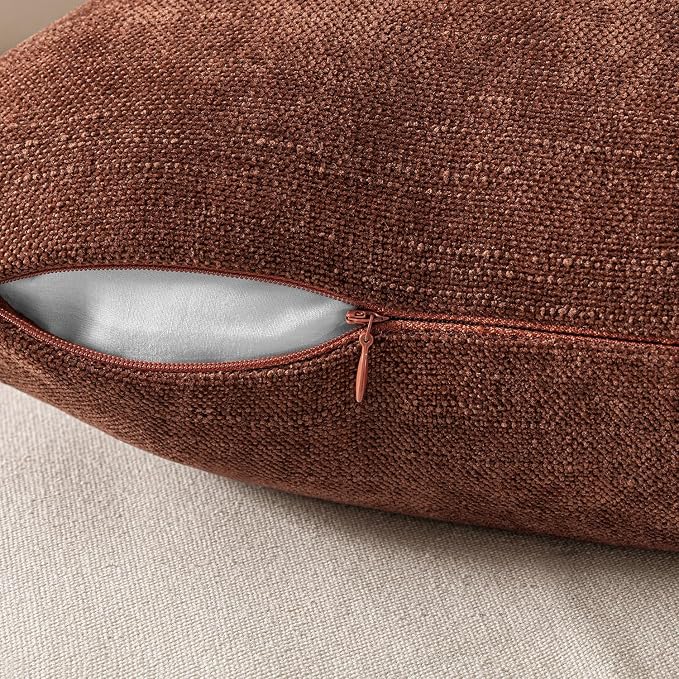 MIULEE Textured Couch Pillow Covers 20x20 Inch Pack of 2,Red Taupe Soft Thick Solid Decorative Chenille Throw Pillows Neutral Farmhouse Cushion Covers Modern Home Decor for Sofa Bedroom Living Room
