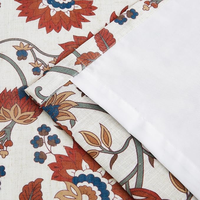 Vision Home Red Floral Pinch Pleat Light Filtering Curtains, Linen Pleated Lined Cottage Drapes Back Tab Hooks for Living Room Bedroom, Vine Botanical Jacobean Print Panels 40x90 Inch Set of 2