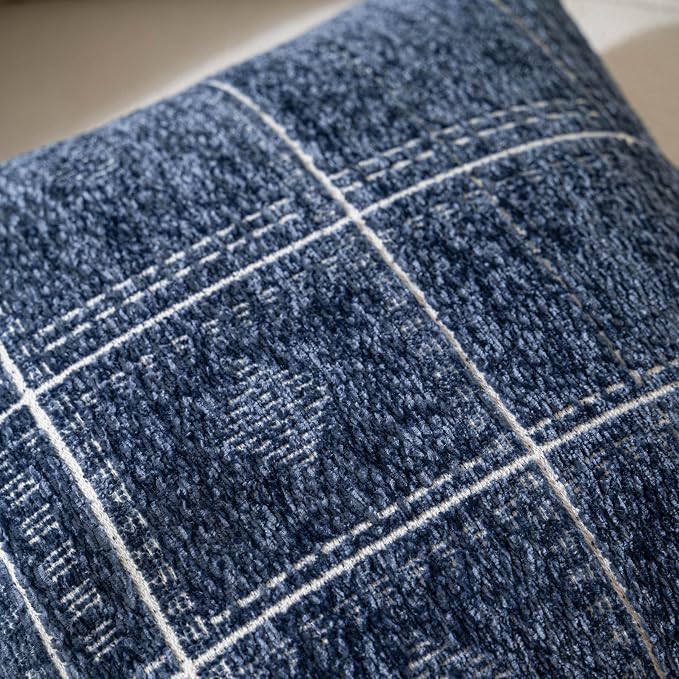 BlissBlush Decorative Lumbar Pillow Covers 12x20 Set of 2, Boho Blue Chenille Accent Rectangular Throw Pillow Covers for Couch Sofa Living Room Home Décor (Cover Only)
