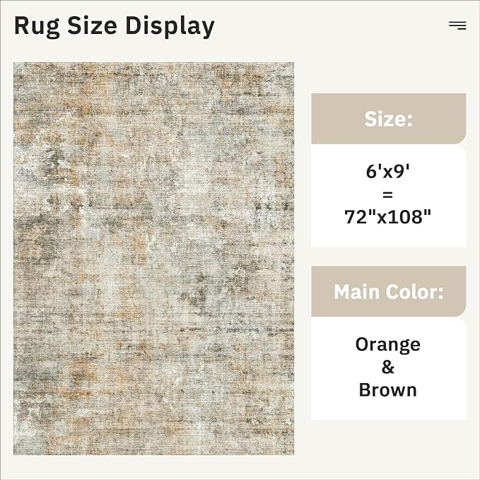Soalmost 6x9 Abstract Area Rugs for Living Room 6 x 9 Washable Non Slip Low Pile Rugs for Bedroom Dining Room Foldable Thin Brown Grey