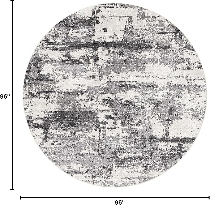 8ft Round Area Rugs for Living Room: 8x8 Abstract Washable Rug Modern Large Soft Stain Resistant Non-Slip Backing Machine Table for Bedroom Dining Room Indoor Home Office Carpet - Black Grey
