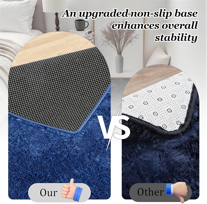 Fluffy 4x6 Area Rugs for Living Room Bedroom: Ultra Soft Shag Rug Non-Slip Non-Shedding Small Plush Bedside Rug Indoor Floor Carpets for Kids Room Playroom Entryway Nursery Dorms Home Decor Blue
