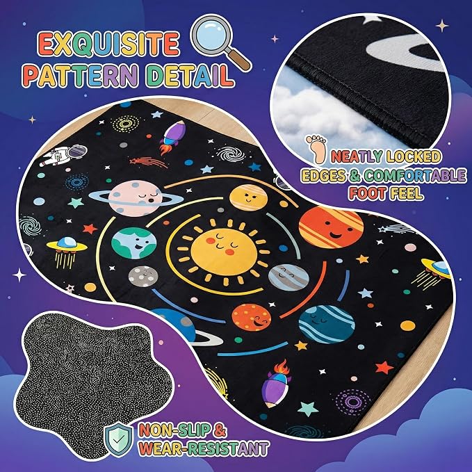Space Rugs for Kids Bedroom,4'5''×6' Outer Space Rug for Boys Room with Solar System Planets,Space Theme Carpet for Bedroom Playroom Classroom