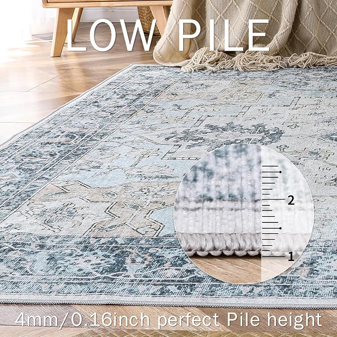 GENIMO Runner Rug 2'6"x7, Non Slip Vintage Hallway Runner Rugs, Low Pile Lightweight Machine Washable Mat for Hallway, Entryway, Bedroom, Kitchen and Corridor, Blue