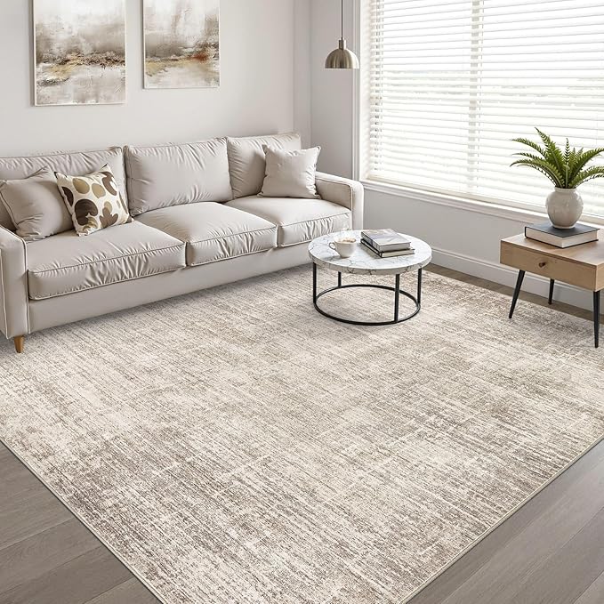 7x10 Area Rug Living Room: Washable Large Neutral Brown Rug Abstract Soft Modern Stain Resistant Indoor Floor Non-Slip Carpet for Bedroom Nursery Kids Office Playroom Dining Room Under Table Home