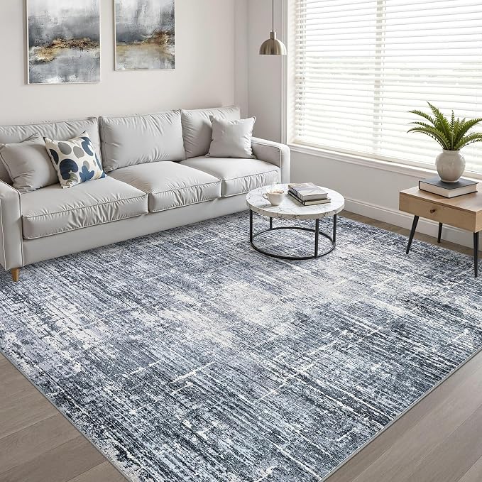 10x14 Area Rugs Living Room: Washable Large Neutral Navy Rug Abstract Soft Modern Stain Resistant Indoor Floor Non-Slip Carpet for Bedroom Nursery Kids Office Playroom Dining Room Under Table Home