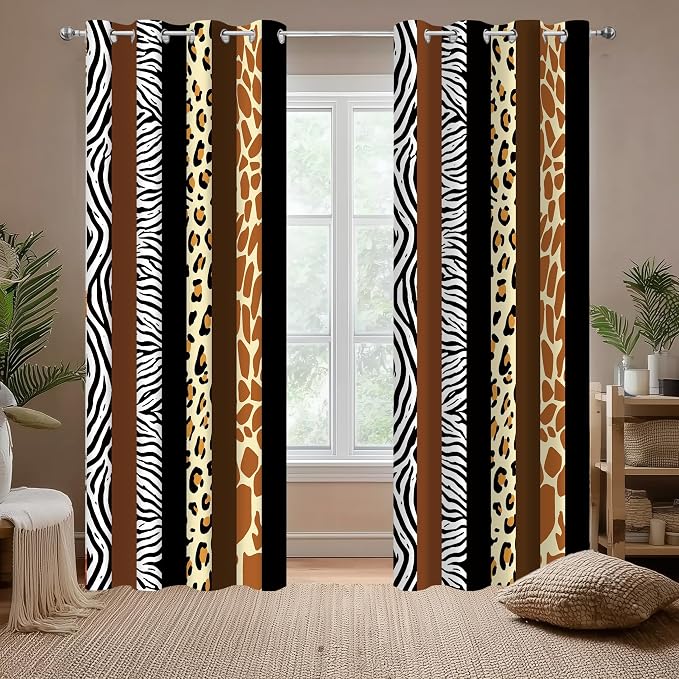 Animal Print Blackout Curtains, Cheetah Zebra Leopard Window Drapes, Living Room Bedroom Decor 2 Panels 52x84 Inch