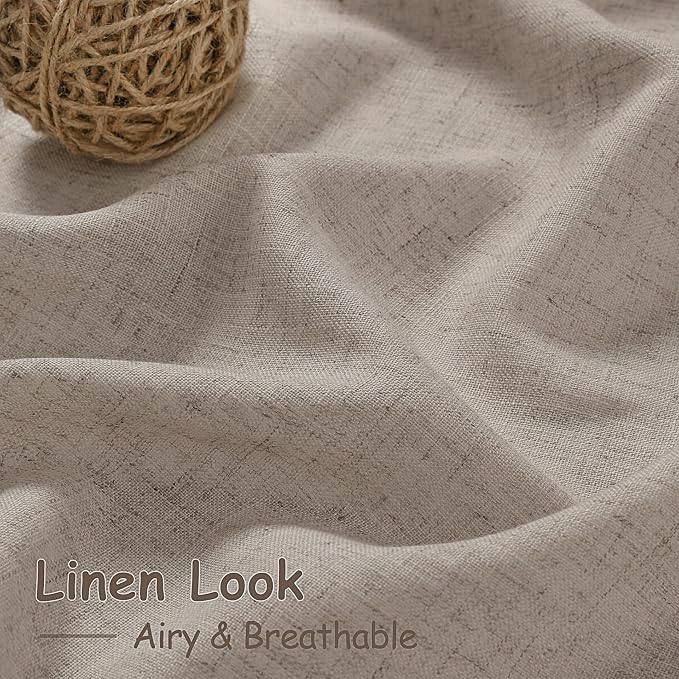 Ecru Linen Curtains 132 Inch Length for Living Room Light Filtering Semi Sheer Curtain Back Tab Rustic Farmhouse Decor Burlap Elegant Drapes Floor to Ceiling High Window for Bedroom 52x132, 2 Panels