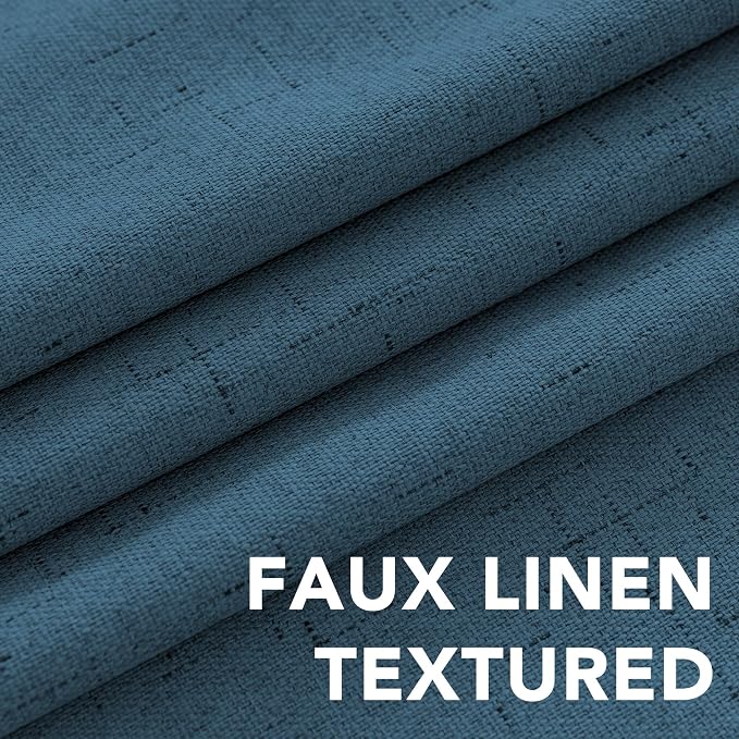 H.VERSAILTEX Linen Curtains 100% Blackout Curtains for Bedroom 102 inch Long Full Light Blocking Nature Linen Blended Window Curtains for Living Room Nickel Grommet (2 Panels, Blue Sapphire)