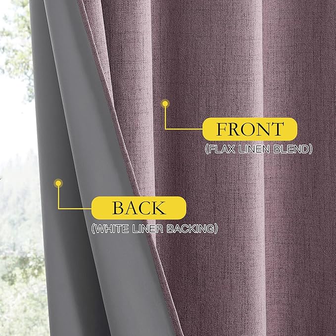 NICETOWN Chaise Mauve Vintage Linen 100% Blackout Curtains for Classroom, Thermal Insulated Curtains 72" Long, Noise Reducing Window Treatment Drapes for Gym Room, 42" Wide Per Panel, Set of 2