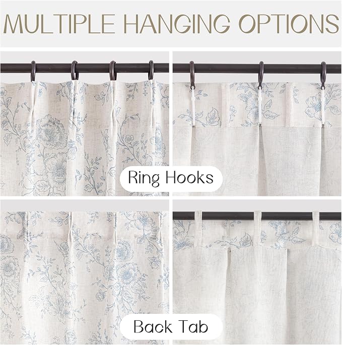 Meikelor Blue Pinch Pleated Floral Curtains 84 inch Long for Living Room 70" W x 84" L
