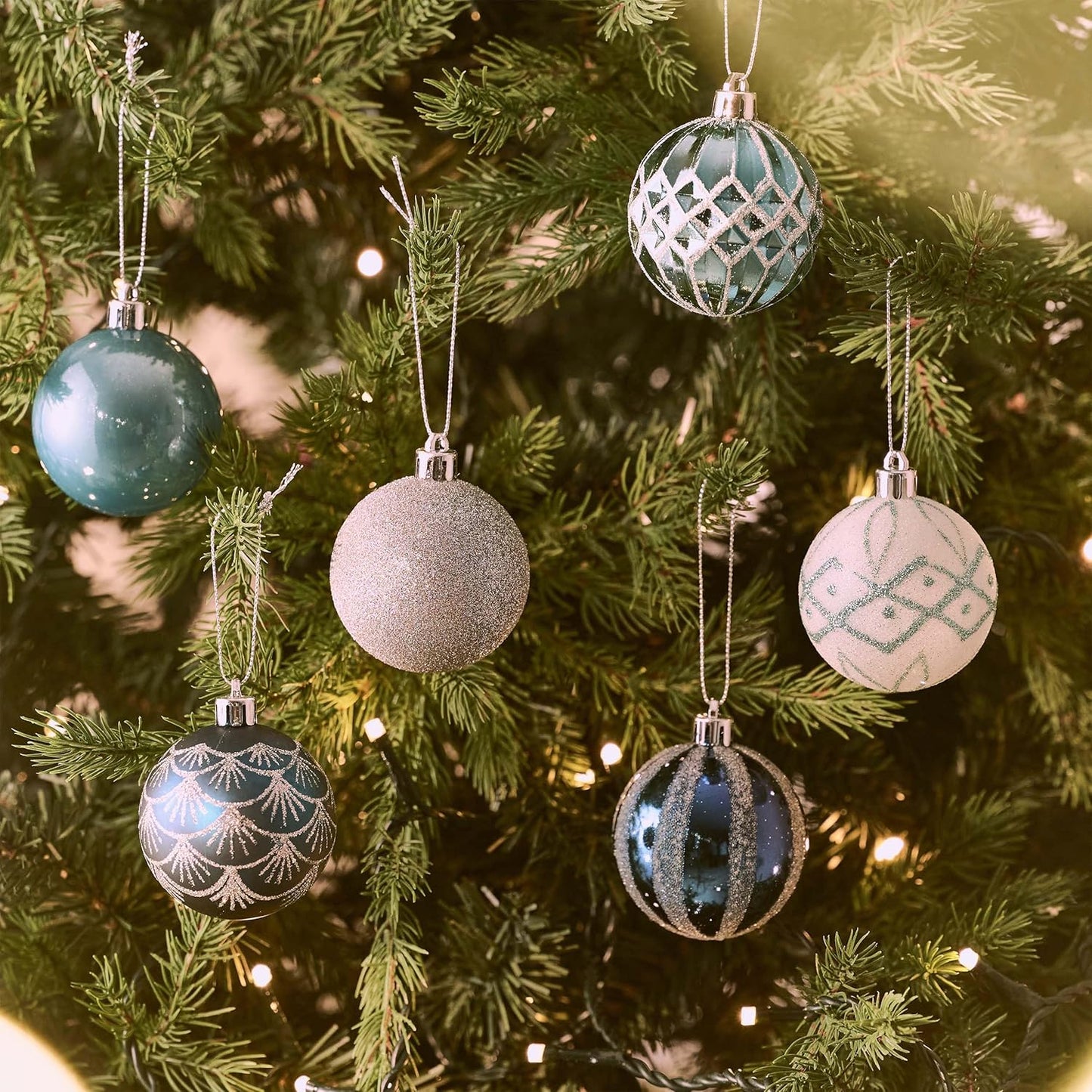 Valery Madelyn Christmas Ornaments Set, 30ct 2.36 Inches Navy Blue and Silver Shatterproof Christmas Tree Decorations Ball Ornaments Bulk, Elegant Hanging Ornaments for Xmas Holiday Party Decor