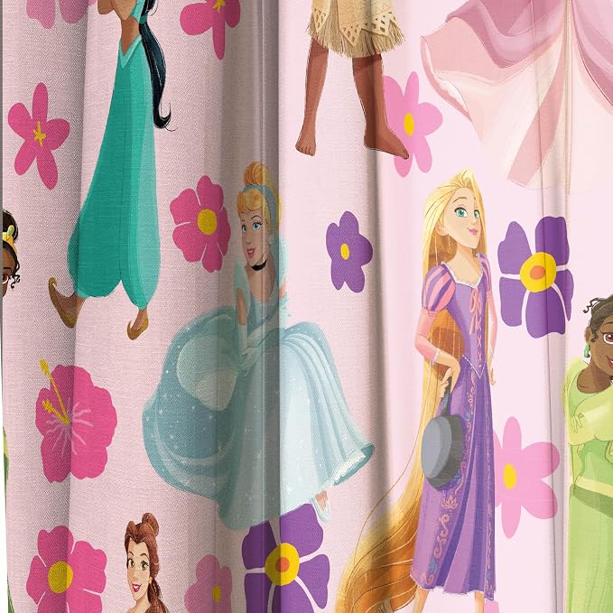 Jay Franco Window Curtains for Kids Bedroom 4-Piece Drape Set with 2 Tiebacks, Pink - Disney Princess, 42" W x 63" L (Pack of 2)