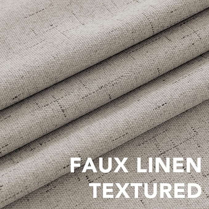 H.VERSAILTEX Linen Blackout Curtains 45 Inches Long 100% Absolutely Blackout Thermal Insulated Textured Linen Look Curtain Draperies Anti-Rust Grommet, Energy Saving with White Liner, 2 Panels, Stone
