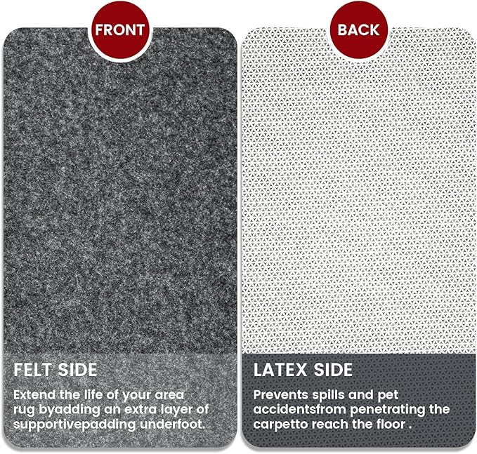 Waterproof Rug Pad, 10x14 ft Area Rug Non-Slip Carpet Pad, Non-Slip Rug Pads for All Floors and Finishes, Felt Pad for Hardwood Floors, Keeps Carpets in Place Soft and Safe