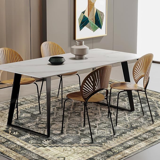 CHAMPLANT Area Rug 5'x7' Washable Rug Vintage Traditional Floor Cover Thin Retro Kitchen Indoor Distressed Non Slip Carpet for Living Room Bedroom Dining Room