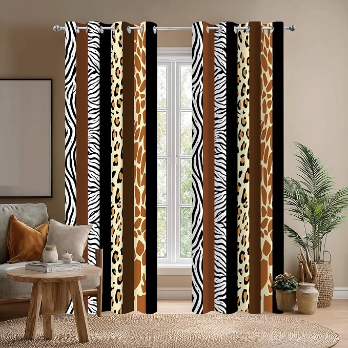 Animal Print Blackout Curtains, Cheetah Zebra Leopard Window Drapes, Living Room Bedroom Decor 2 Panels 52x84 Inch